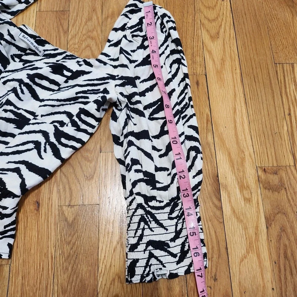 Reformation Black and Cream Zebra Print Puff Sleeve Blouse